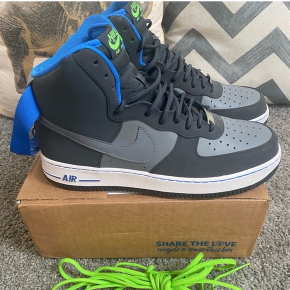 NIKE AIR FORCE ONE MID CASUAL ATHLETIC GRAY BLUE GREEN SNEAKERS MENS SHOES - Picture 5 of 9